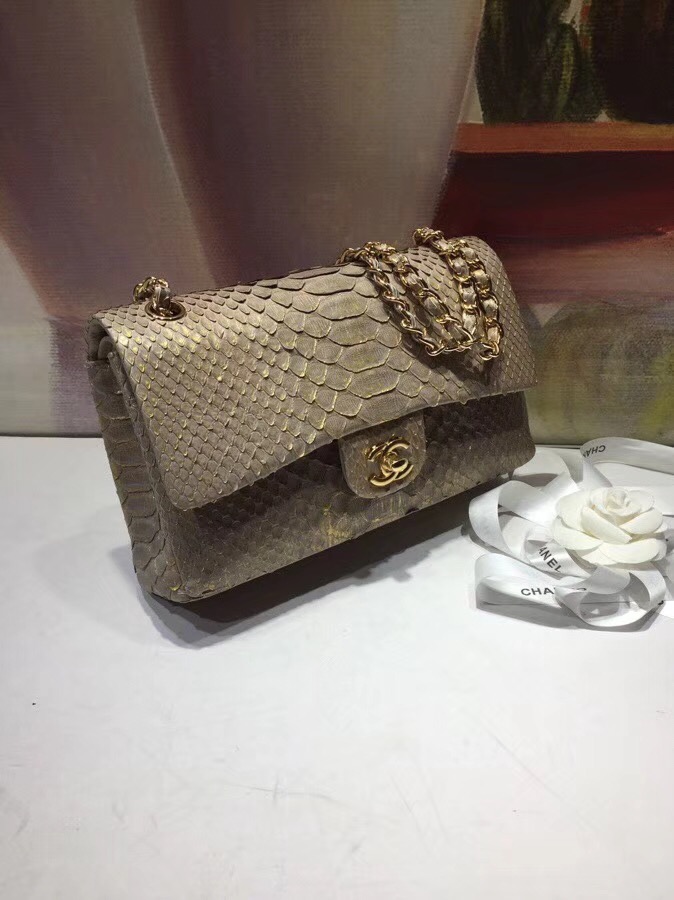 Chanel Classic Handbag Python & Gold-Tone Metal A01112 gold