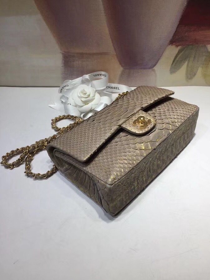 Chanel Classic Handbag Python & Gold-Tone Metal A01112 gold