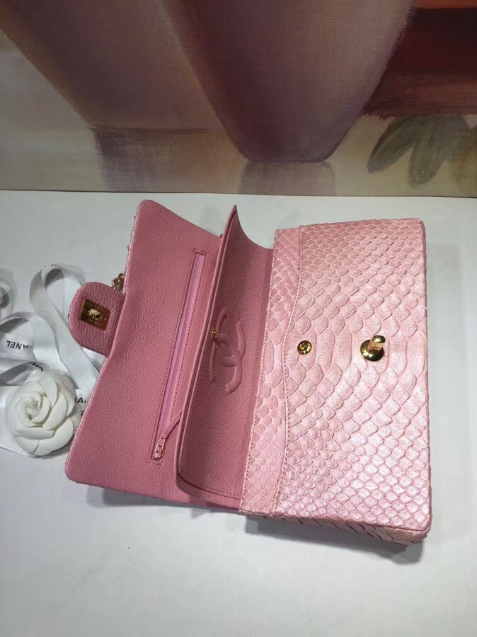Chanel Classic Handbag Python & Gold-Tone Metal A01112 pink