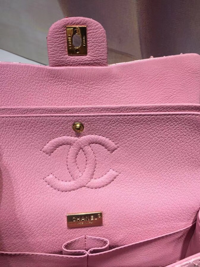 Chanel Classic Handbag Python & Gold-Tone Metal A01112 pink