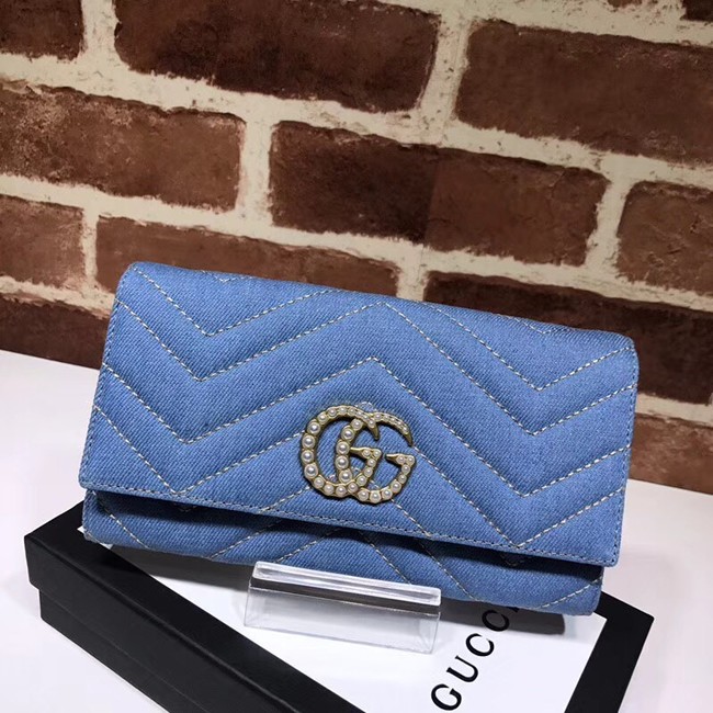 Gucci GG Marmont Denim Wallet C443436 blue
