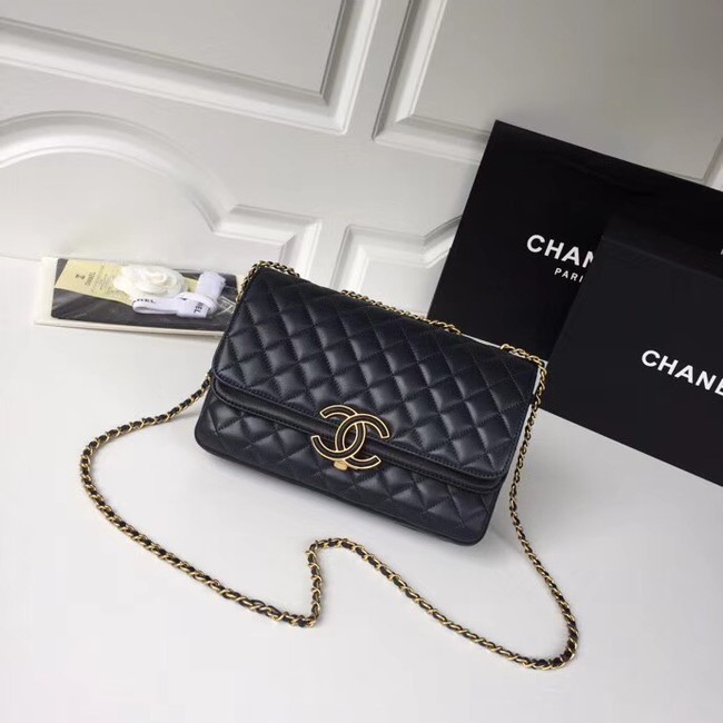 Chanel Original Flap Bag Lambskin & Gold-Tone Metal A57276 navy blue