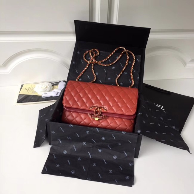 Chanel Original Flap Bag Lambskin & Gold-Tone Metal A57276 red