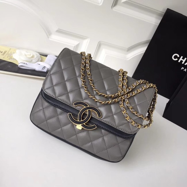 Chanel Original Flap Bag Lambskin & Gold-Tone Metal A57277 grey