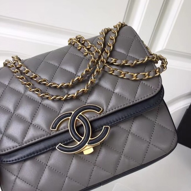 Chanel Original Flap Bag Lambskin & Gold-Tone Metal A57277 grey