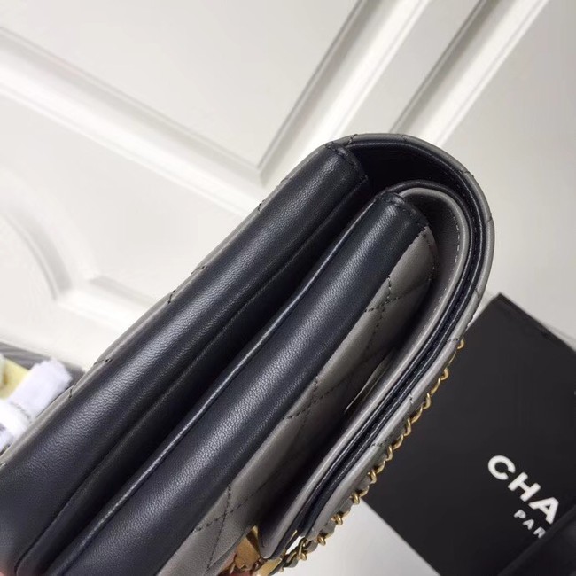 Chanel Original Flap Bag Lambskin & Gold-Tone Metal A57277 grey
