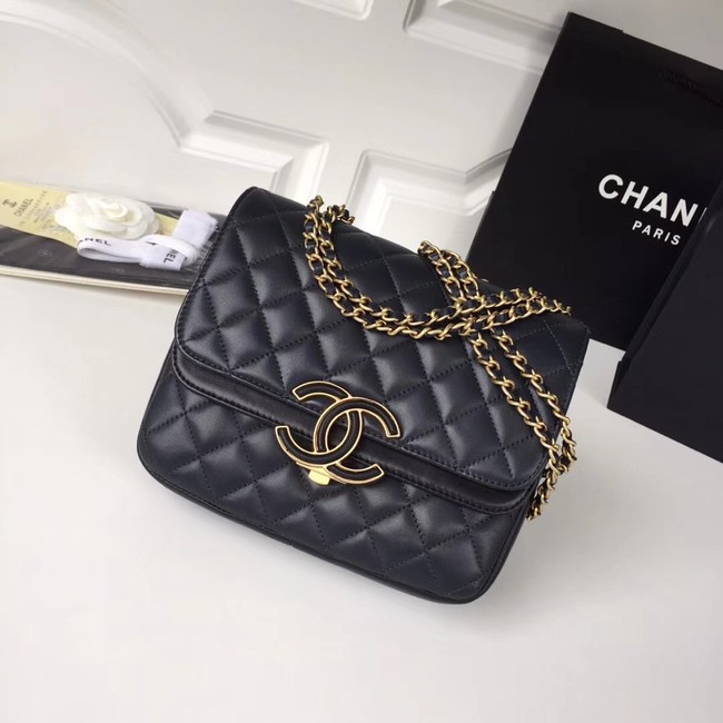 Chanel Original Flap Bag Lambskin & Gold-Tone Metal A57277 navy blue