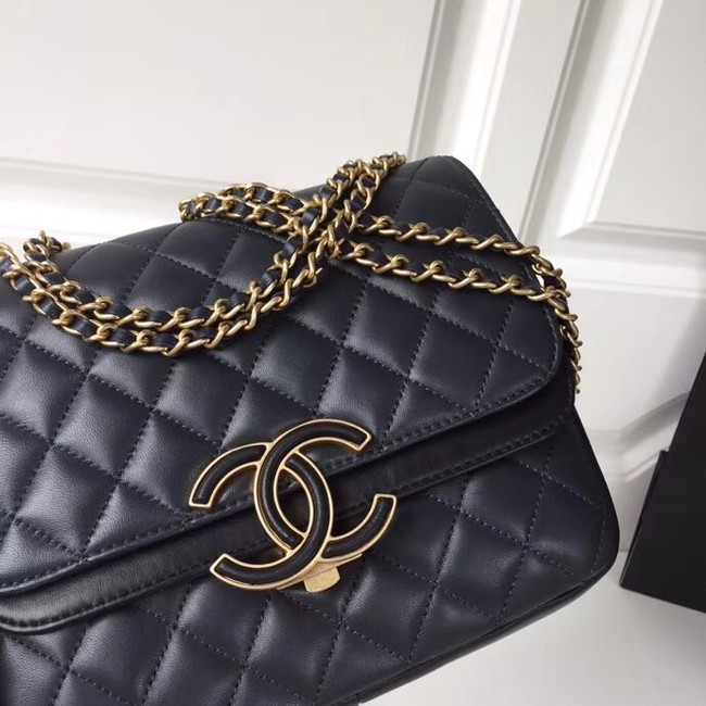 Chanel Original Flap Bag Lambskin & Gold-Tone Metal A57277 navy blue