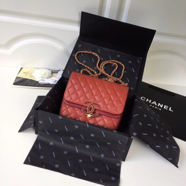 Chanel Original Flap Bag Lambskin & Gold-Tone Metal A57277 red