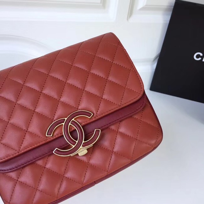 Chanel Original Flap Bag Lambskin & Gold-Tone Metal A57277 red