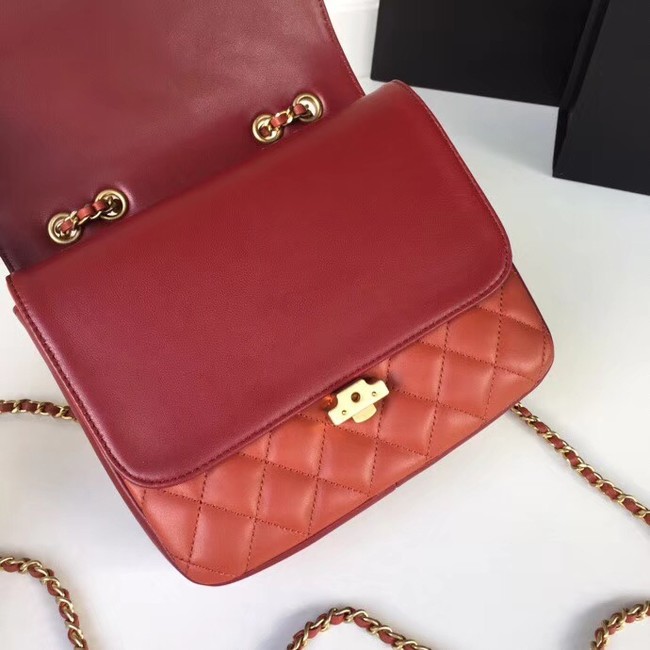 Chanel Original Flap Bag Lambskin & Gold-Tone Metal A57277 red