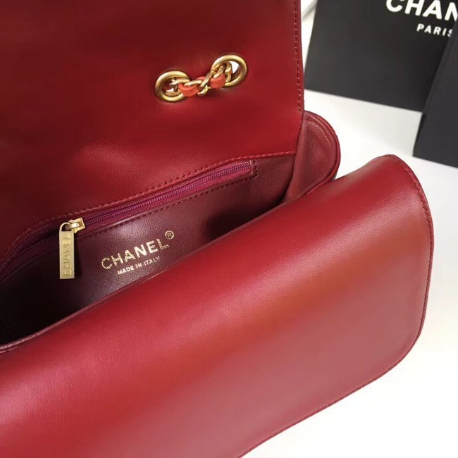 Chanel Original Flap Bag Lambskin & Gold-Tone Metal A57277 red
