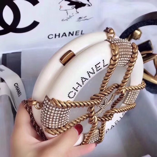 Chanel Original Minaudiere Resin Strass & Gold-Tone Metal A94672 White