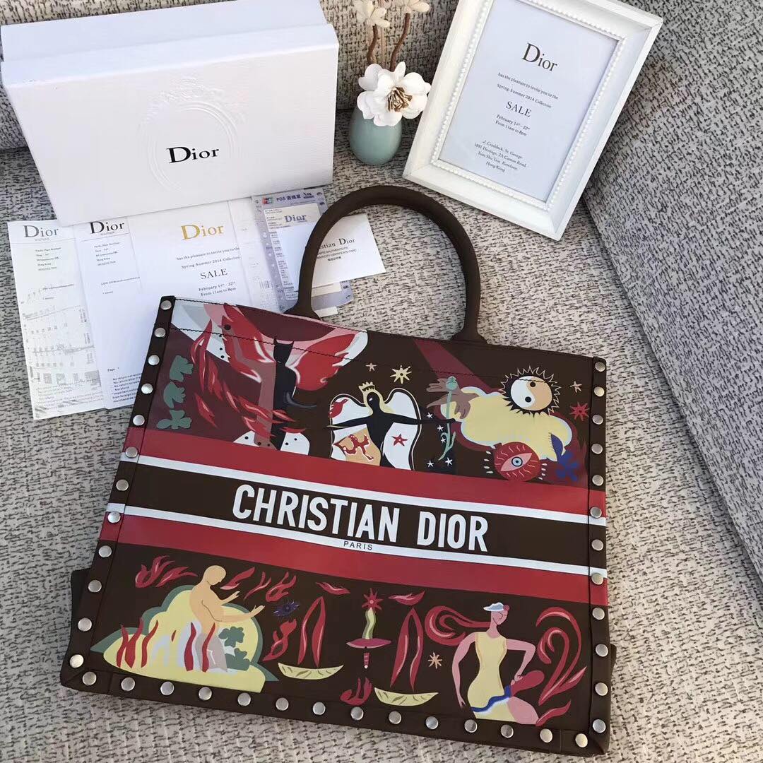 DIOR BOOK TOTE BAG IN MULTI-COLOURED CALFSKIN M1286