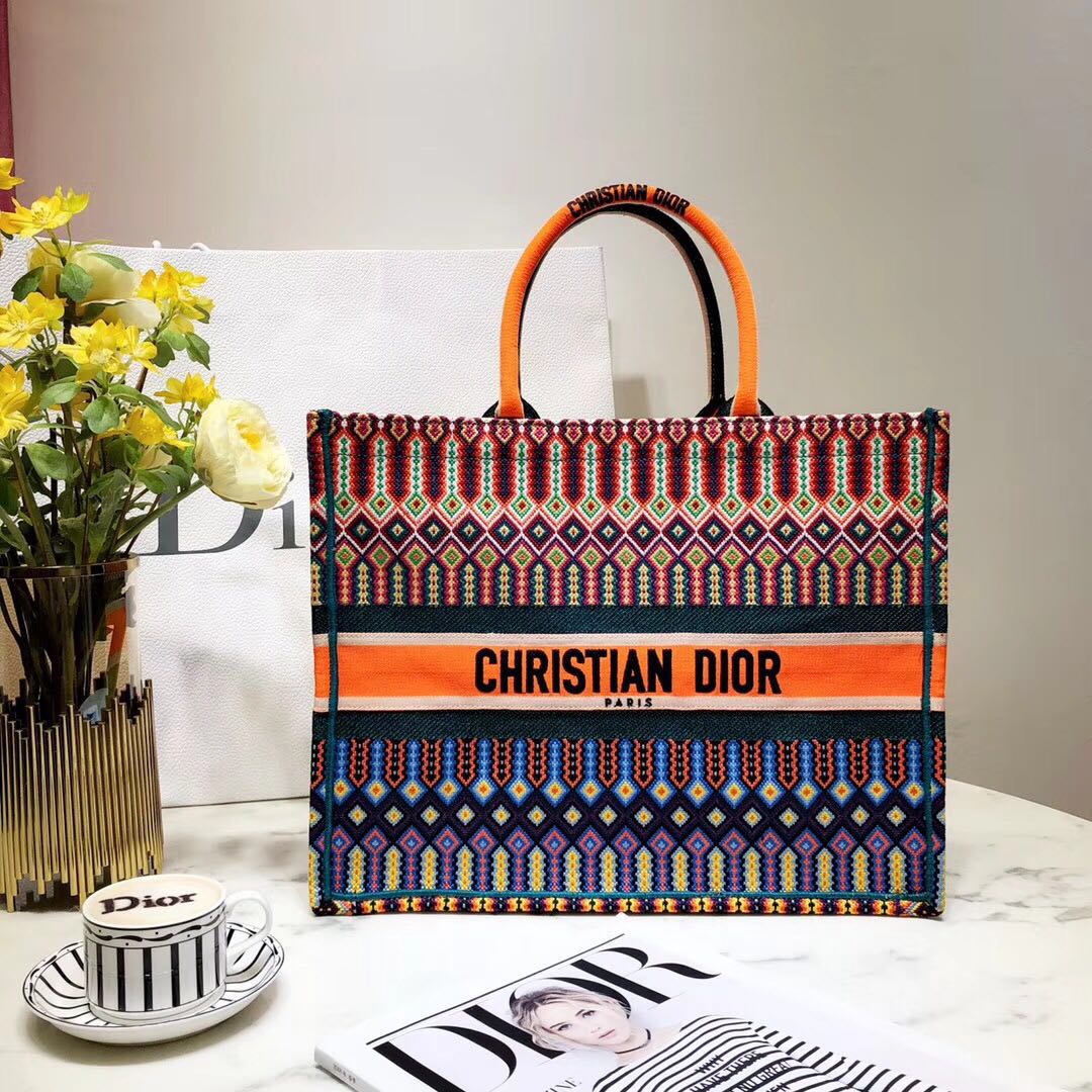 DIOR BOOK TOTE BAG IN MULTI-COLOURED EMBROIDERED CANVAS M1286