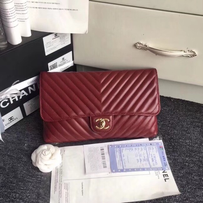 CHANEL Original Clutch Lambskin V57650 red