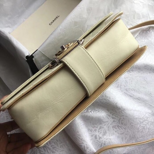 Chanel Flap Bag Calfskin Ruthenium-Finish & Gold-Tone Metal A57578 Beige
