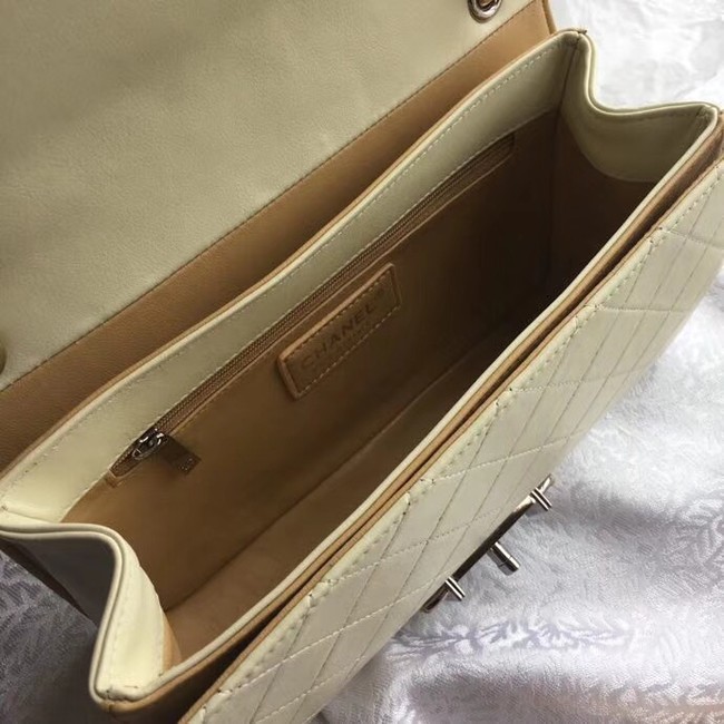 Chanel Flap Bag Calfskin Ruthenium-Finish & Gold-Tone Metal A57578 Beige