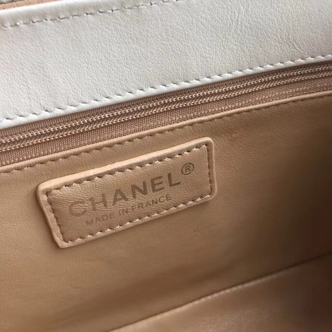 Chanel Flap Bag Calfskin Ruthenium-Finish & Gold-Tone Metal A57578 Beige