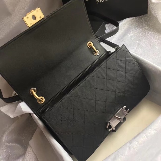 Chanel Flap Bag Calfskin Ruthenium-Finish & Gold-Tone Metal A57578 Black