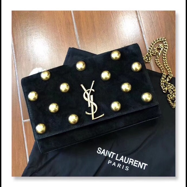 SAINT LAURENT Kate crystal monogram velvet wallet-on-chain 364051 black