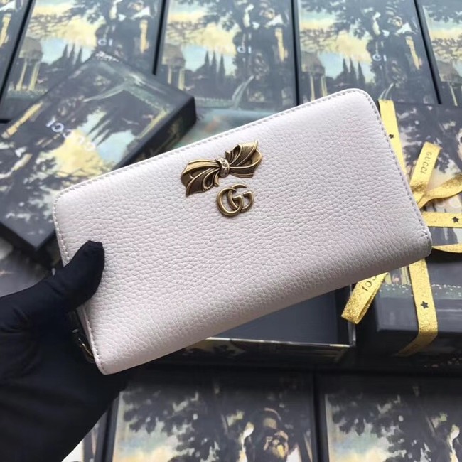 Gucci Leather zip around wallet with bow 524291 White
