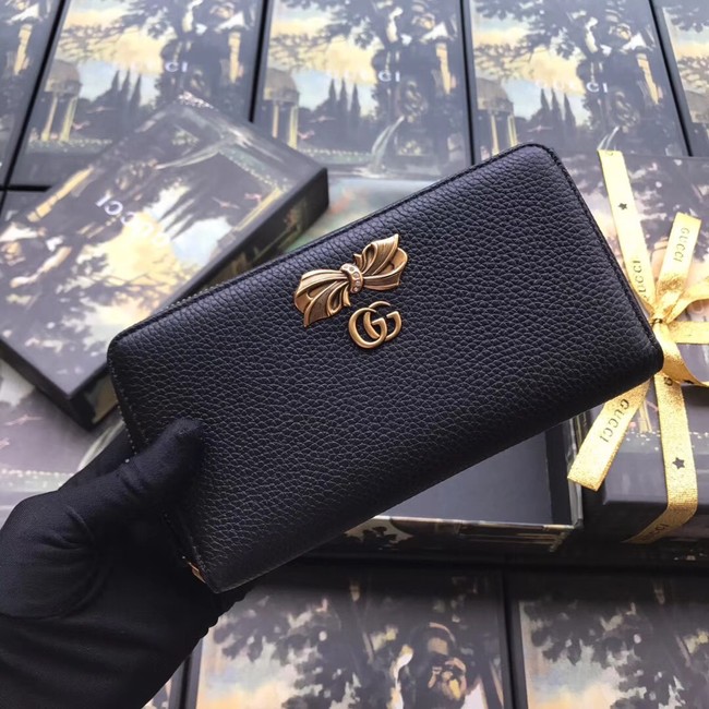 Gucci Leather zip around wallet with bow 524291 black