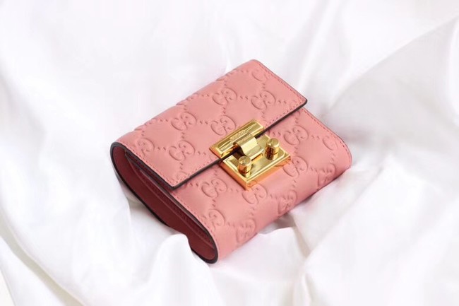 Gucci Leather french flap wallet 453155 pink