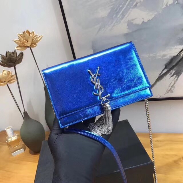 SAINT LAURENT Kate Tassel matte leather cross-body satchel 86773 blue