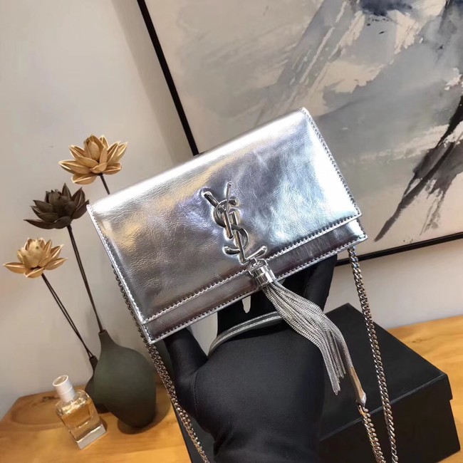 SAINT LAURENT Kate Tassel matte leather cross-body satchel 86773 silver