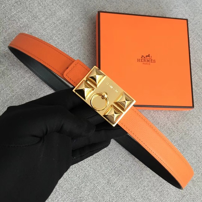 Hermes Collier de Chien belt buckle & Reversible leather strap 24 mm H0521 orange