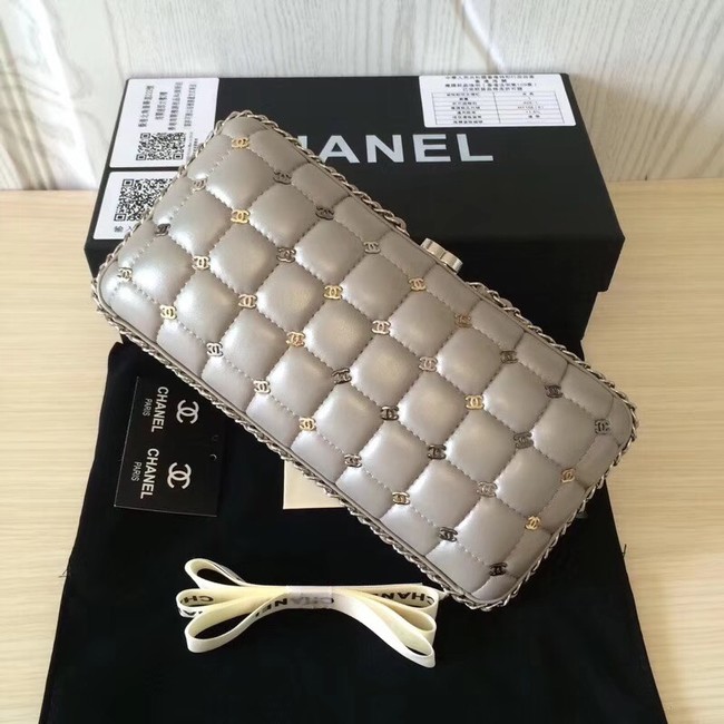 Chanel Minaudiere Metallic Lambskin & Ruthenium-Finish Metal 78985 grey