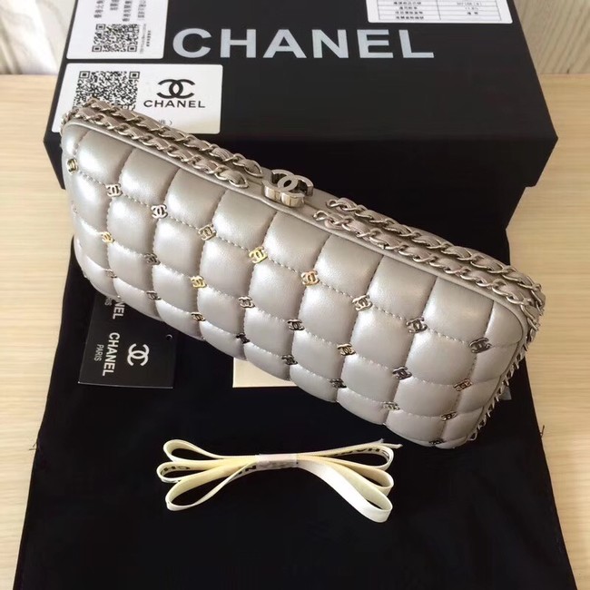 Chanel Minaudiere Metallic Lambskin & Ruthenium-Finish Metal 78985 grey