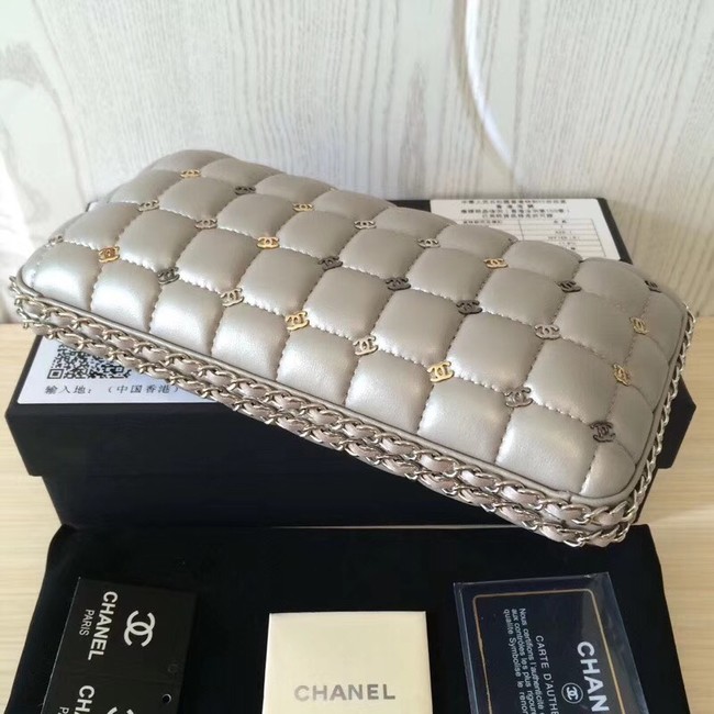 Chanel Minaudiere Metallic Lambskin & Ruthenium-Finish Metal 78985 grey