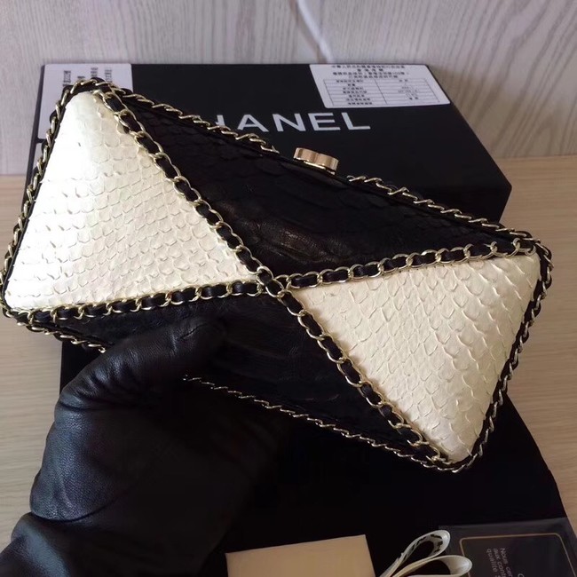 Chanel Minaudiere Metallic Snake skin & Ruthenium-Finish Metal 78990 black&white