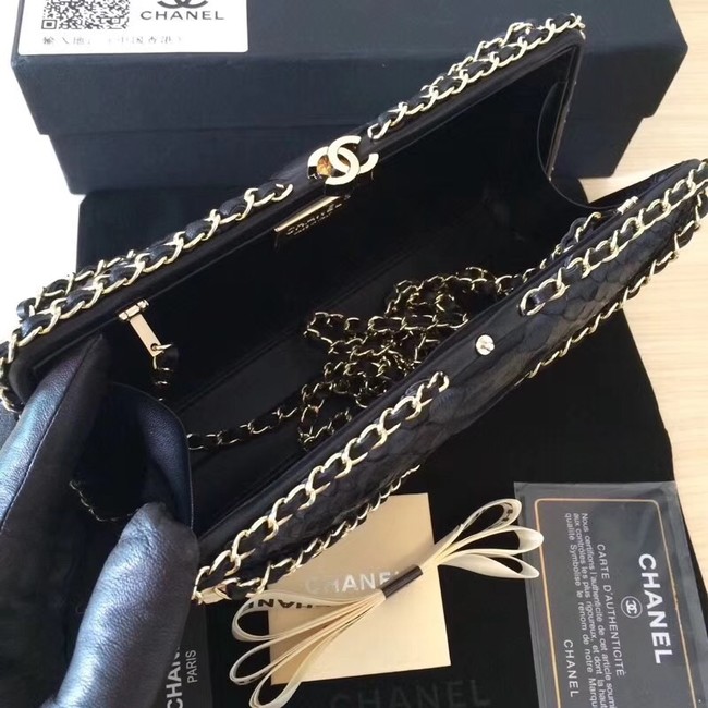 Chanel Minaudiere Metallic Snake skin & Ruthenium-Finish Metal 78990 black&white