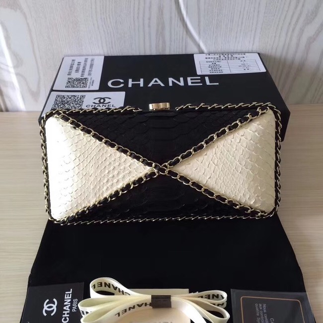 Chanel Minaudiere Metallic Snake skin & Ruthenium-Finish Metal 78990 black&white