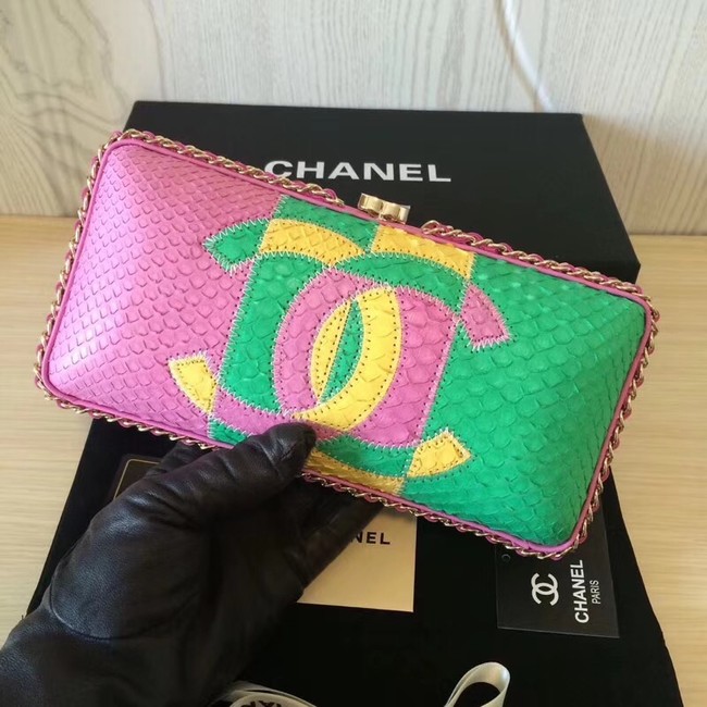 Chanel Minaudiere Metallic Snake skin & Ruthenium-Finish Metal 78990 pink&green