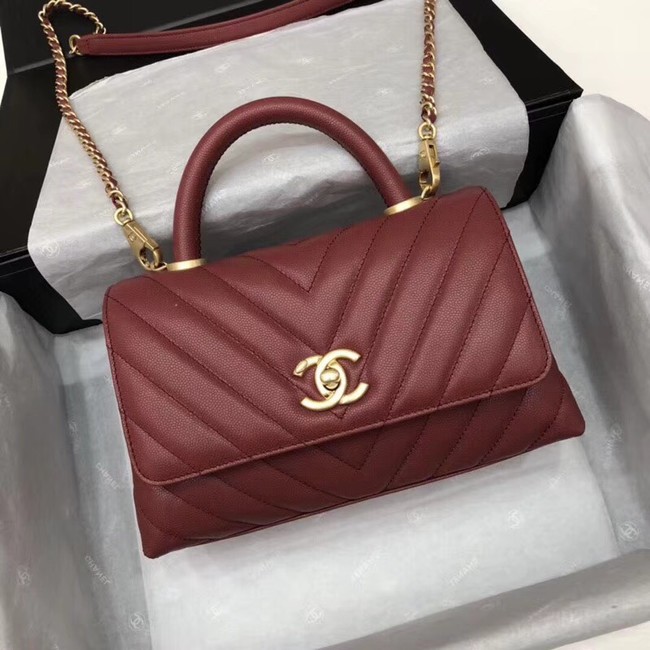 Chanel Small Flap Bag with Top Handle A92990 Wine