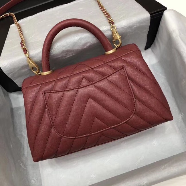 Chanel Small Flap Bag with Top Handle A92990 Wine