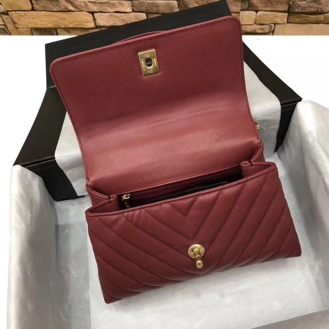 Chanel Small Flap Bag with Top Handle A92990 Wine