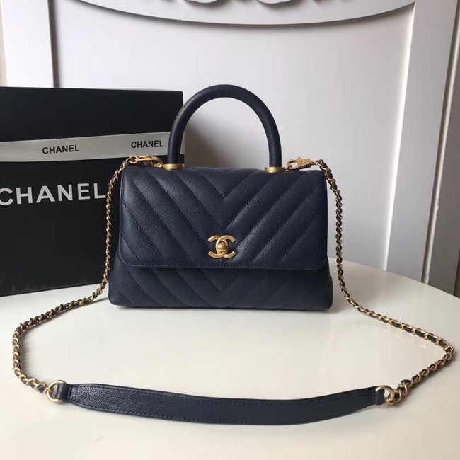 Chanel Small Flap Bag with Top Handle A92991 Dark blue
