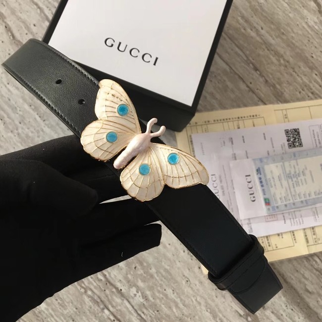 Gucci leather belt with butterfly A409417 Black