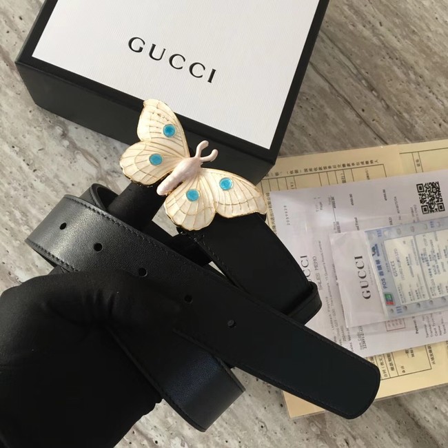 Gucci leather belt with butterfly A409417 Black