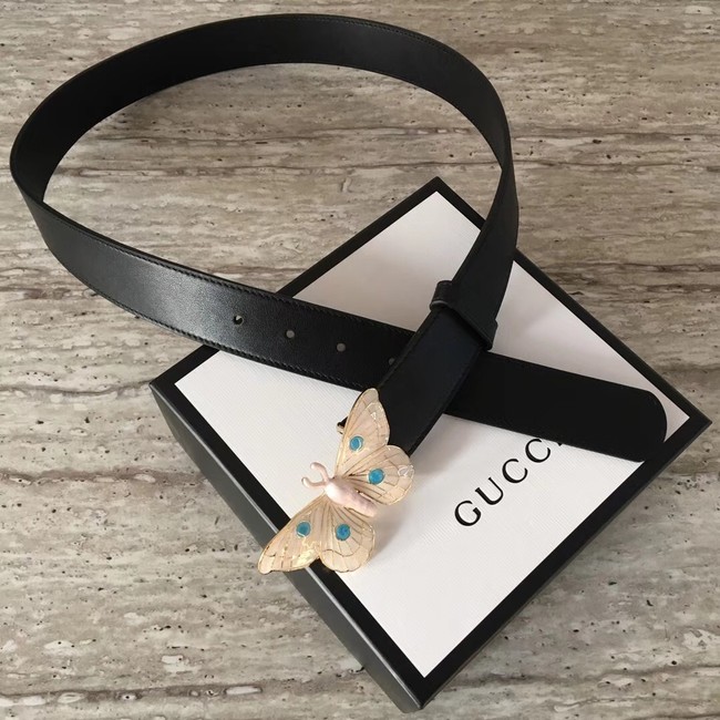 Gucci leather belt with butterfly A409417 Black