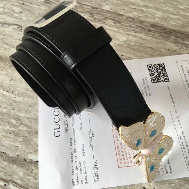 Gucci leather belt with butterfly A409417 Black