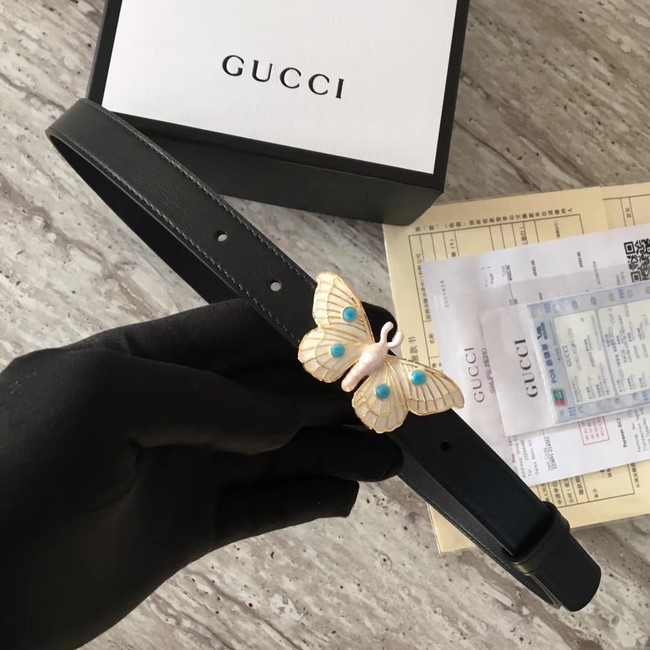 Gucci leather belt with butterfly A409418 Black