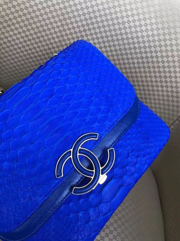 Chanel Original Flap Bag Python, Lambskin & Gold-Tone Metal A57277 blue
