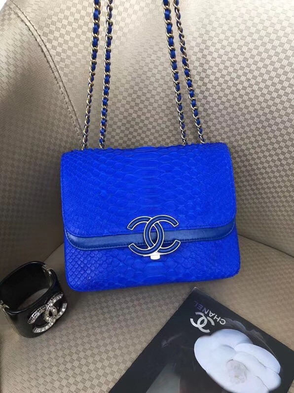 Chanel Original Flap Bag Python, Lambskin & Gold-Tone Metal A57277 blue
