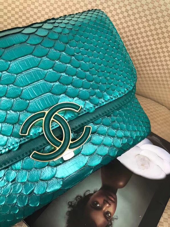 Chanel Original Flap Bag Python, Lambskin & Gold-Tone Metal A57277 green